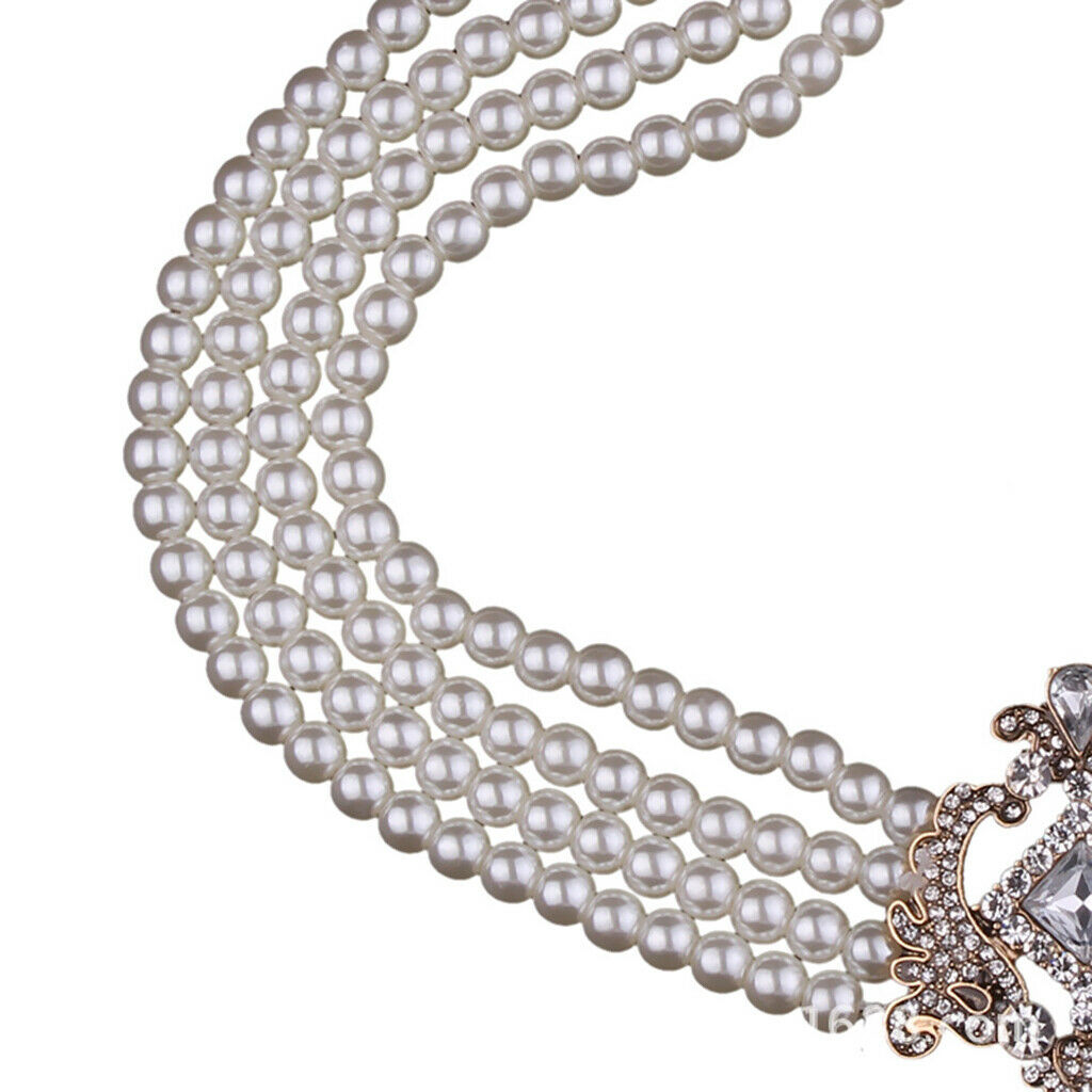Multi Strand 4 Layer Crystal Simulated Bead Bib Choker Necklace