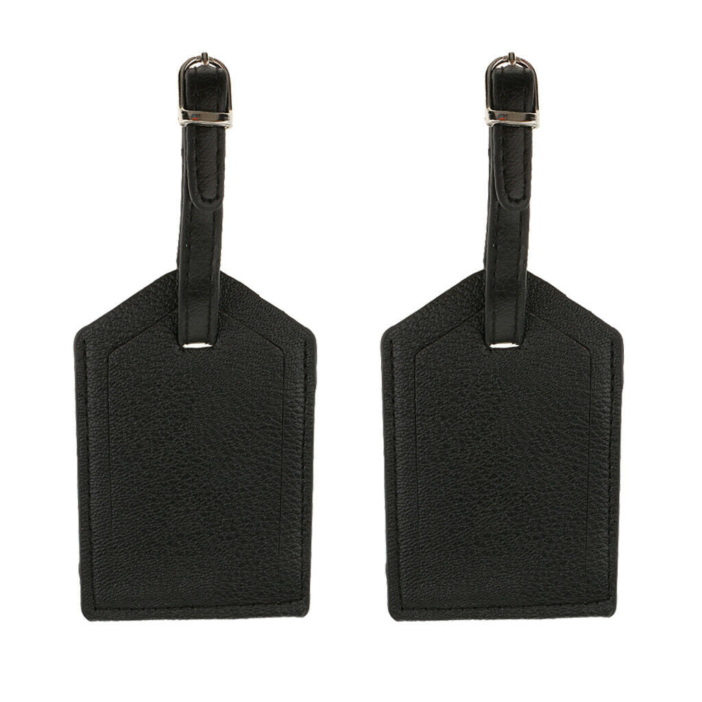 Qty(2x) PU Leather Waterproof Luggage Tag Travel Suitcase Label Black