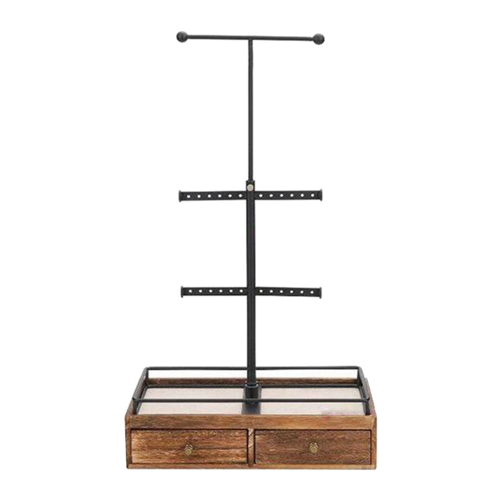 Metal & Wood 3 Tier Jewelry Stand  with Wooden Drawer Storage Box