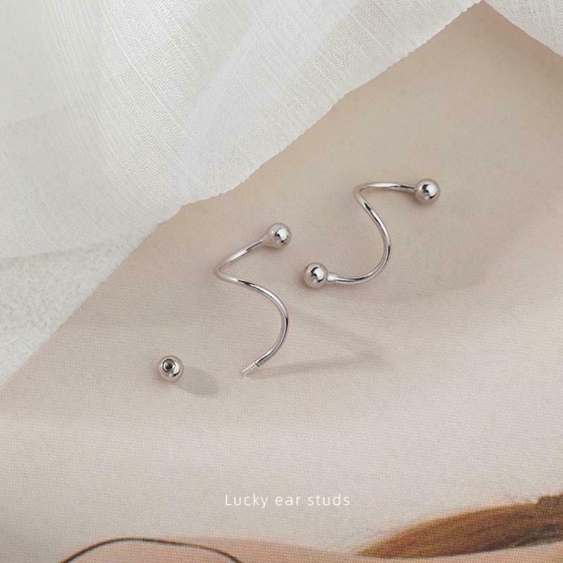 Wave Ball Spiral Screw Back Stud Earrings Spiral Pull Through Hoop Earring Women