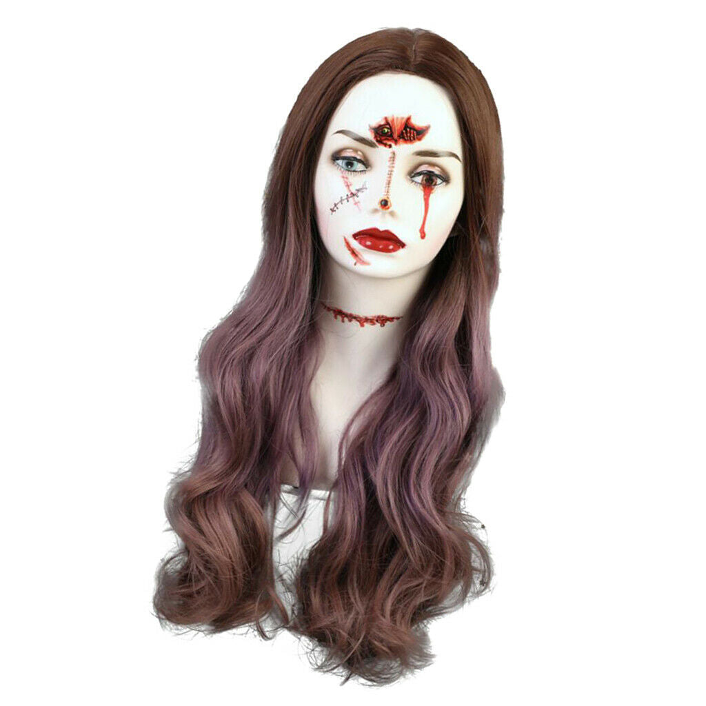 22" Synthetic Long Wavy Curly Hair Wig Center Parting For Halloween Party