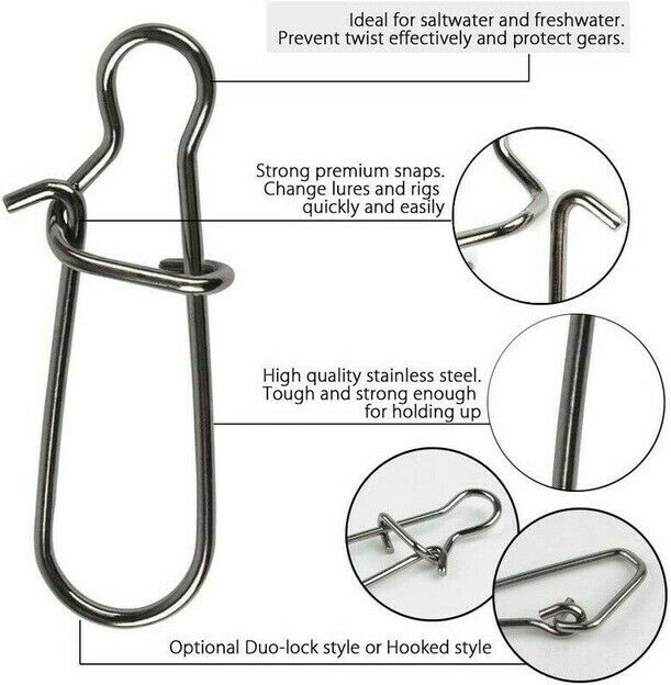 100x Durable Fishing Line Weights Sinker Slider Duo Lock Snaps Surf Fishing
