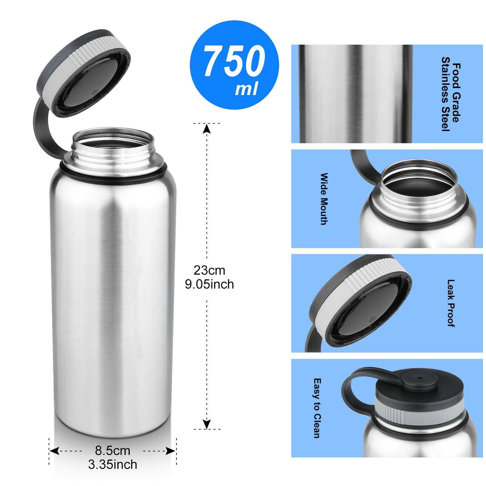 Foldable Stainless Leak Proof Water Bottle Cup Kettle Mouth Spreader Hanger
