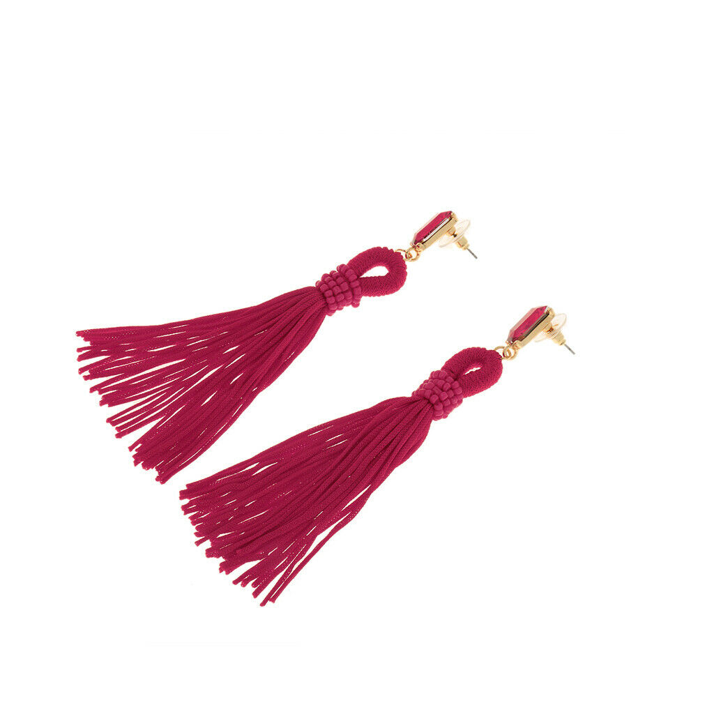 Fashion Women Party Jewellery Long Fringe Taasel Dangle Earrings Rose Red