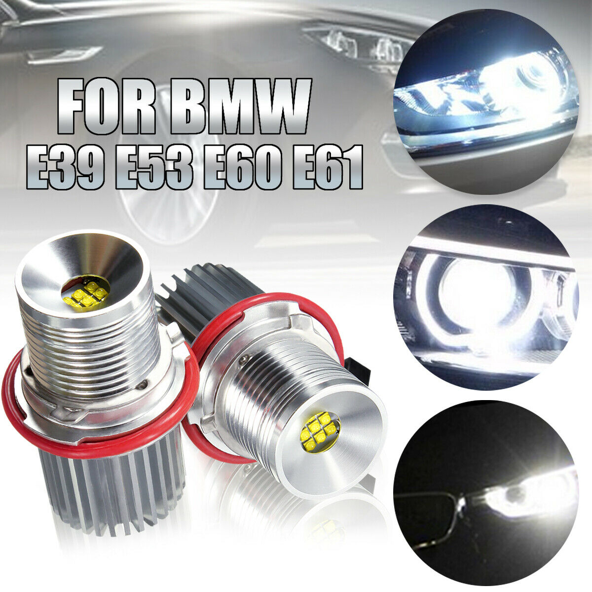 2 x 45w White Angel Eyes LED Marker Halo Ring Light Bulb For BMW E39 E53 E60 E61