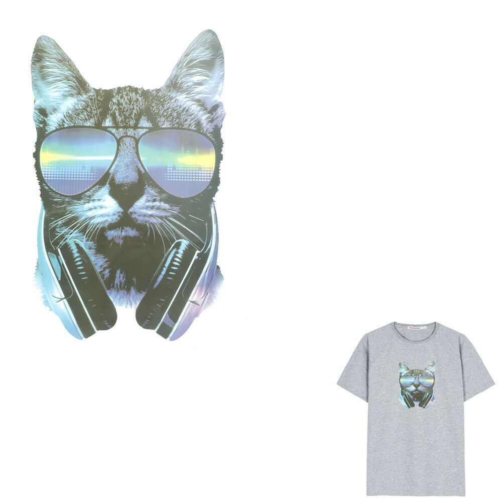 Music Cat Iron on Patches Washable Heat Transfer Stickers T-shirt Applique.l8