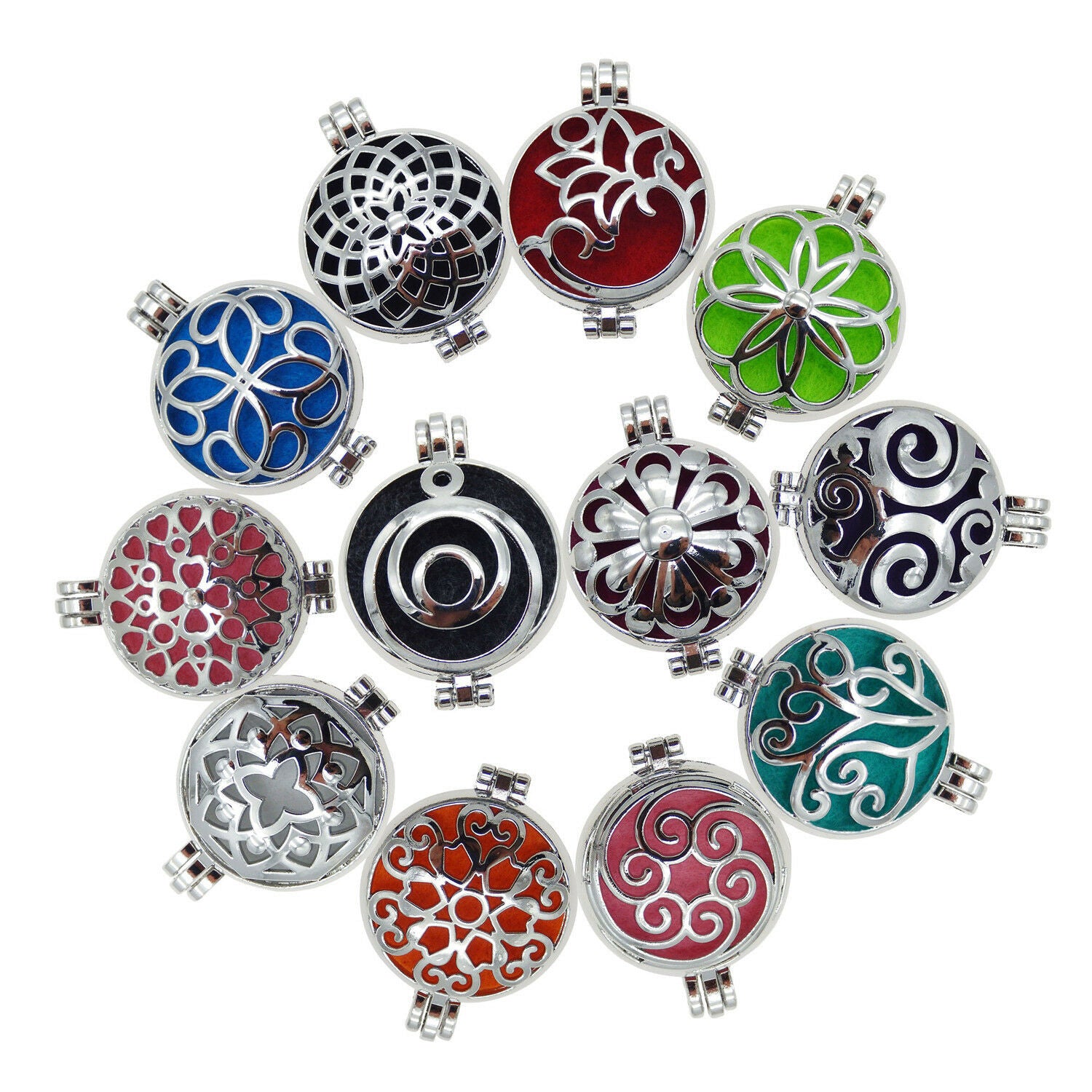 Pack 12 Perfume Essential Oil Aromatherapy Diffuser Locket Necklace Pendants