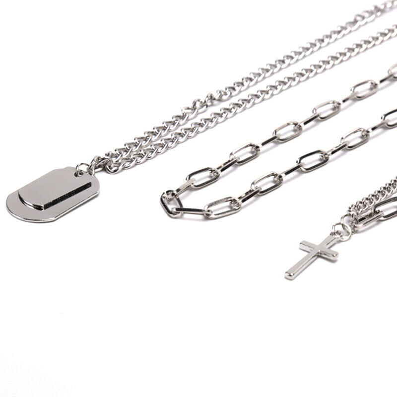 Cross Pendant  Metal  Long Chain Punk Necklace Fashion Women men Jewelry Gift SJ