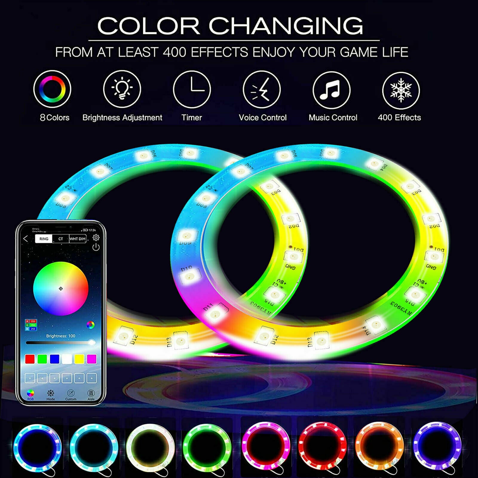 8 Colors LED Light Strip 5050 RGB Lights Sync Music 400 Effects for PS5 Console