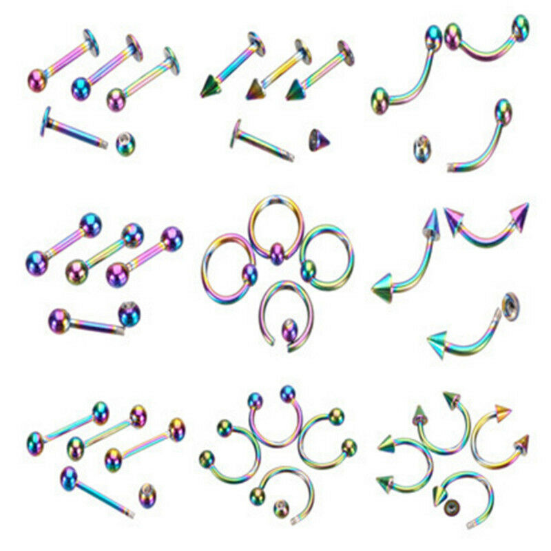 9PCS/Set Horseshoe Ring Body Piercing Eyebrow Jewelry Belly Tongue Bar Ri.l8