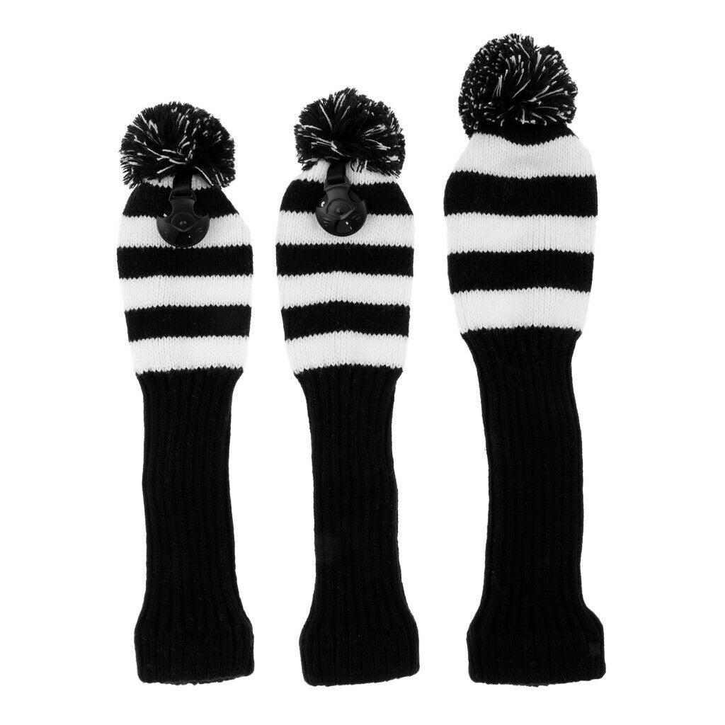 3x Golf Headcover  Headcover Knit Pom Pom Headcover For Golf Accessory - White
