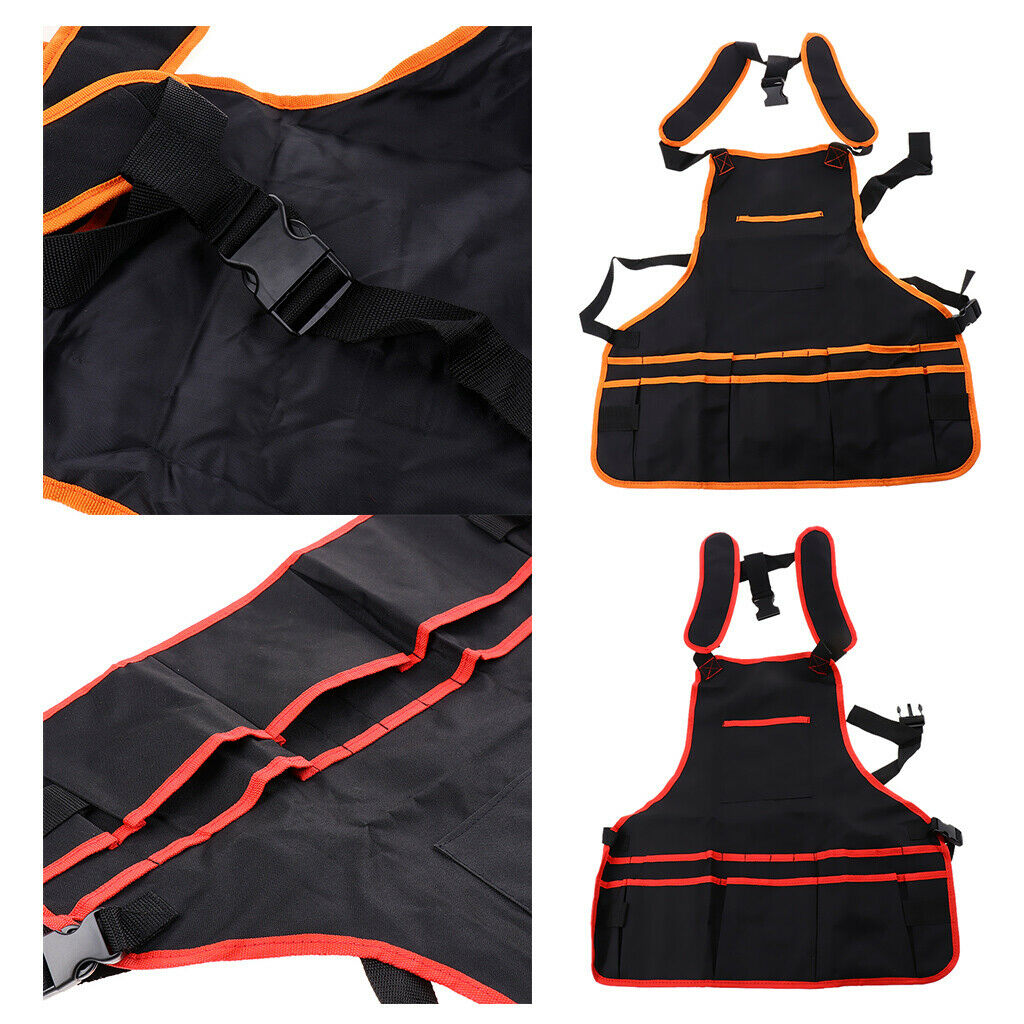 Multifunctional Oxford Cloth Work Apron with Pockets Men Women Black+Orange