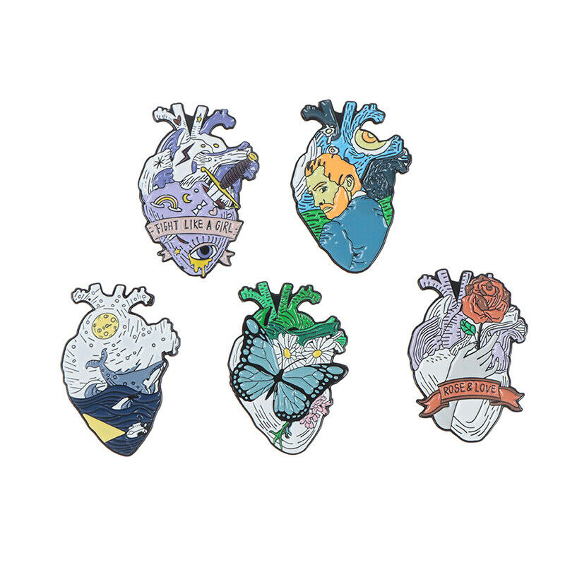 5Pcs/set Enamel Pin Ocean Heart Brooch Lapel Pin Cartoon Punk Jewelry Badge G Ad