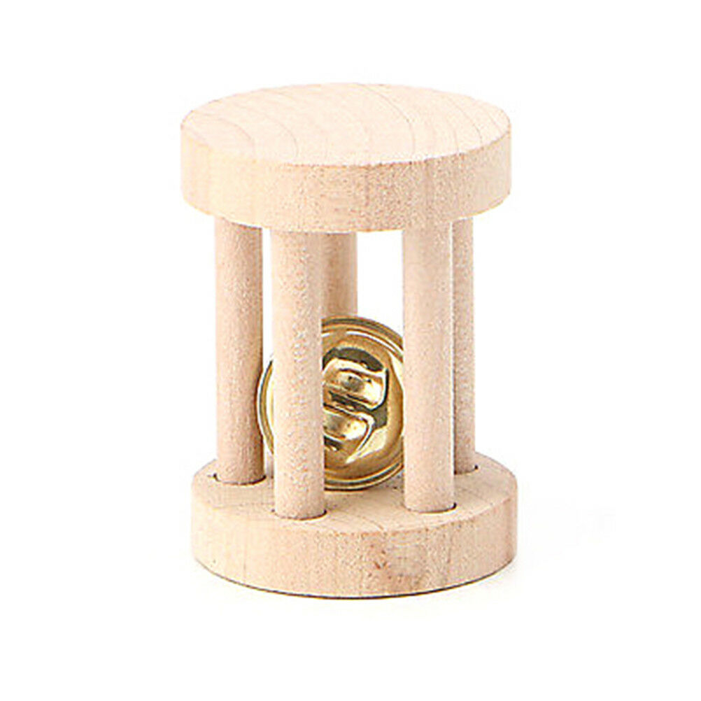 1PC Natural Wood Chew Toys Bell Roller Dumbells For Pet Rabbits Hamsters RatD Qx