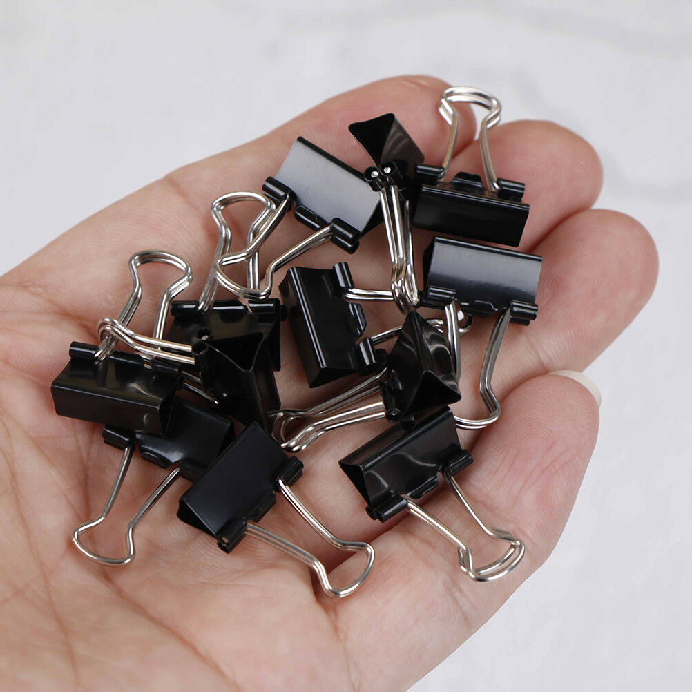 12Pcs Black Metal Binder Clips File Paper Clip Photo Stationary Office Supply WF