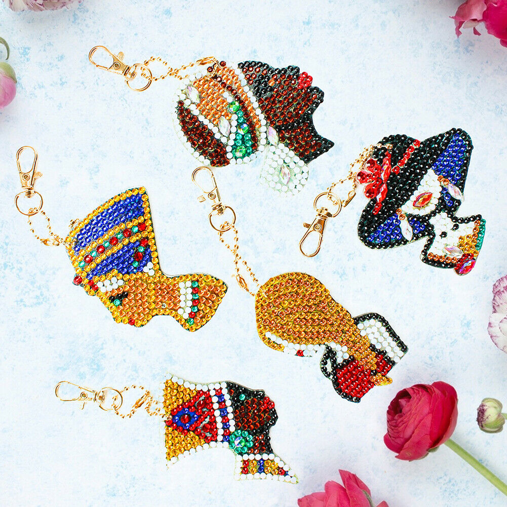 5pcs DIY Elegant Lady Full Drill Special Shaped Diamond Painting Keychains @