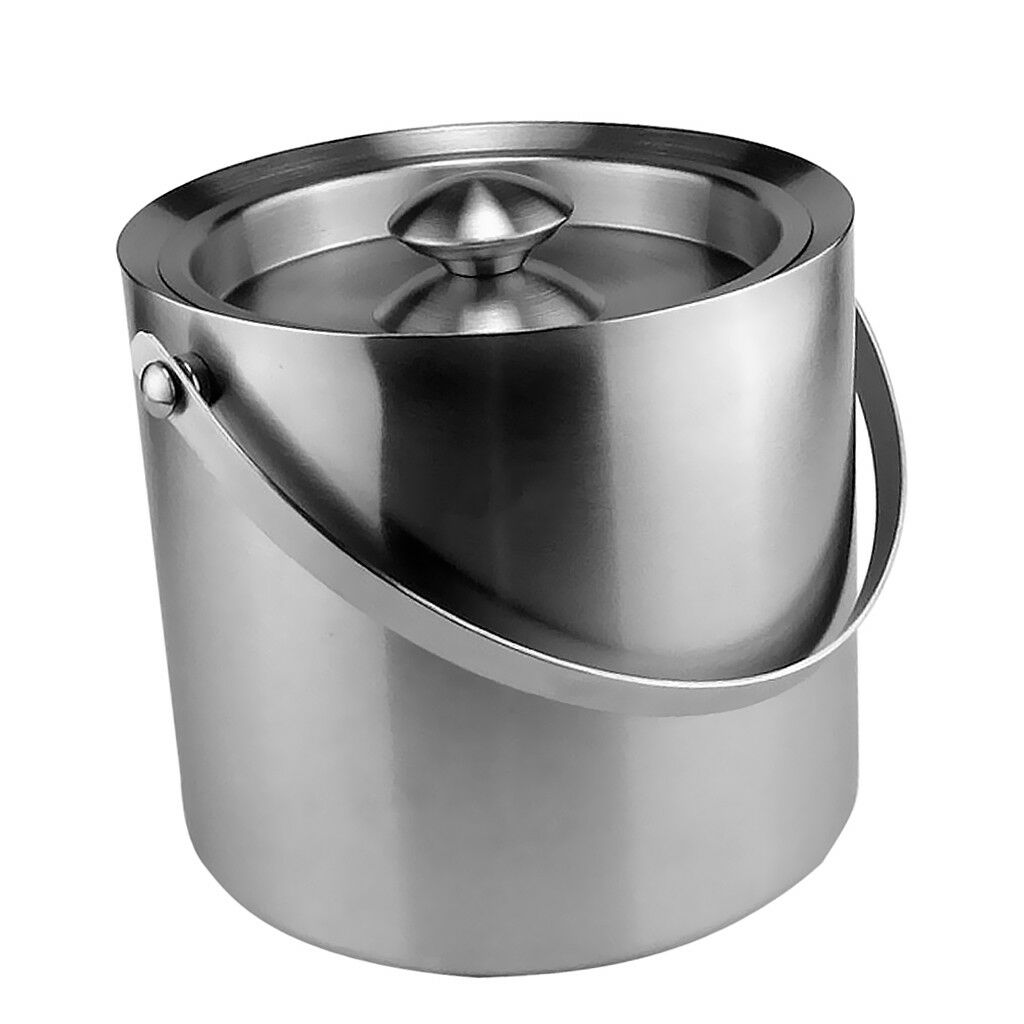 3L Metal Double Walled Ice Bucket Whisky Beer Wine Cooler With Lid Handle