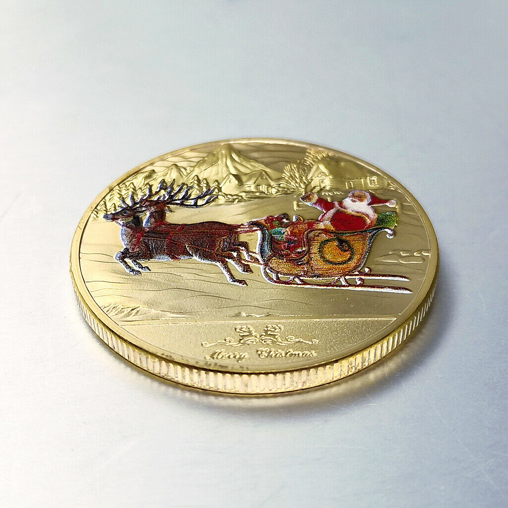 1x Christmas Santa Claus Coins 40mm Gift Collections Badge Golden