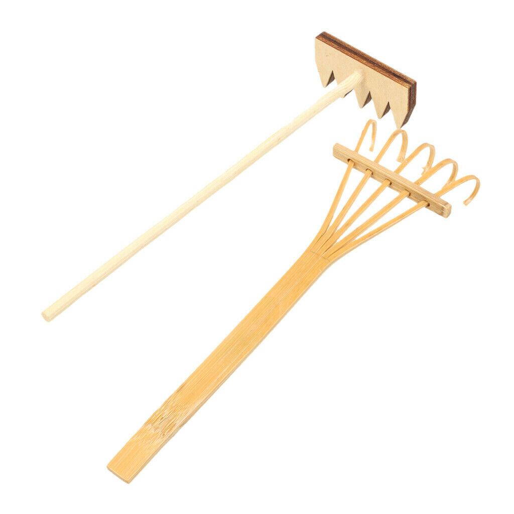 Set 2pcs Japanese Style Bamboo Rake for Zen Garden Home Microlandscape Decor