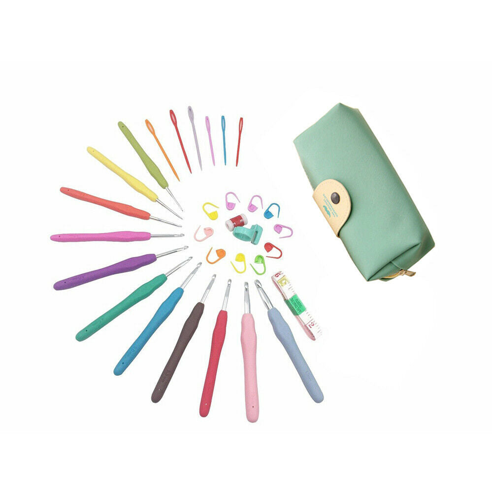 31Pcs Soft Sewing Tools handle Crochet Hooks Knitting With Bag Grip Needles Sets