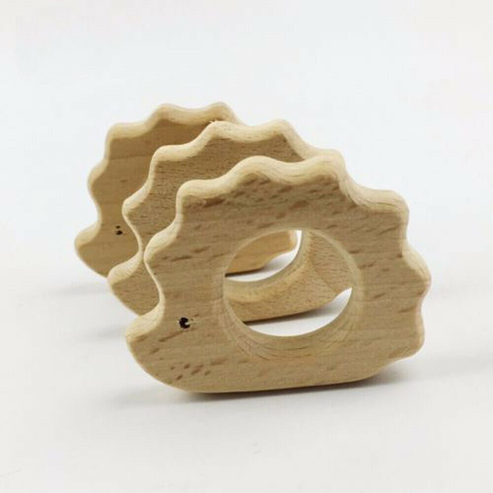 2 pcs Baby Teether Teething Ring Pendants Wooden Hedgehog lowrie Shape