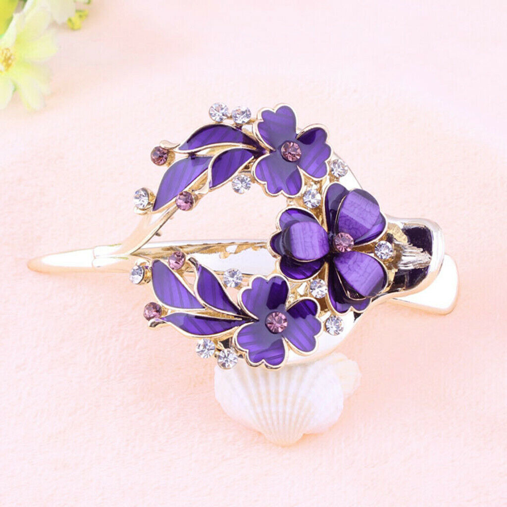 2pcs Lady Strong Floral Hair Clip Crystal Thin Hair Pin Clamp Hair Jewelry