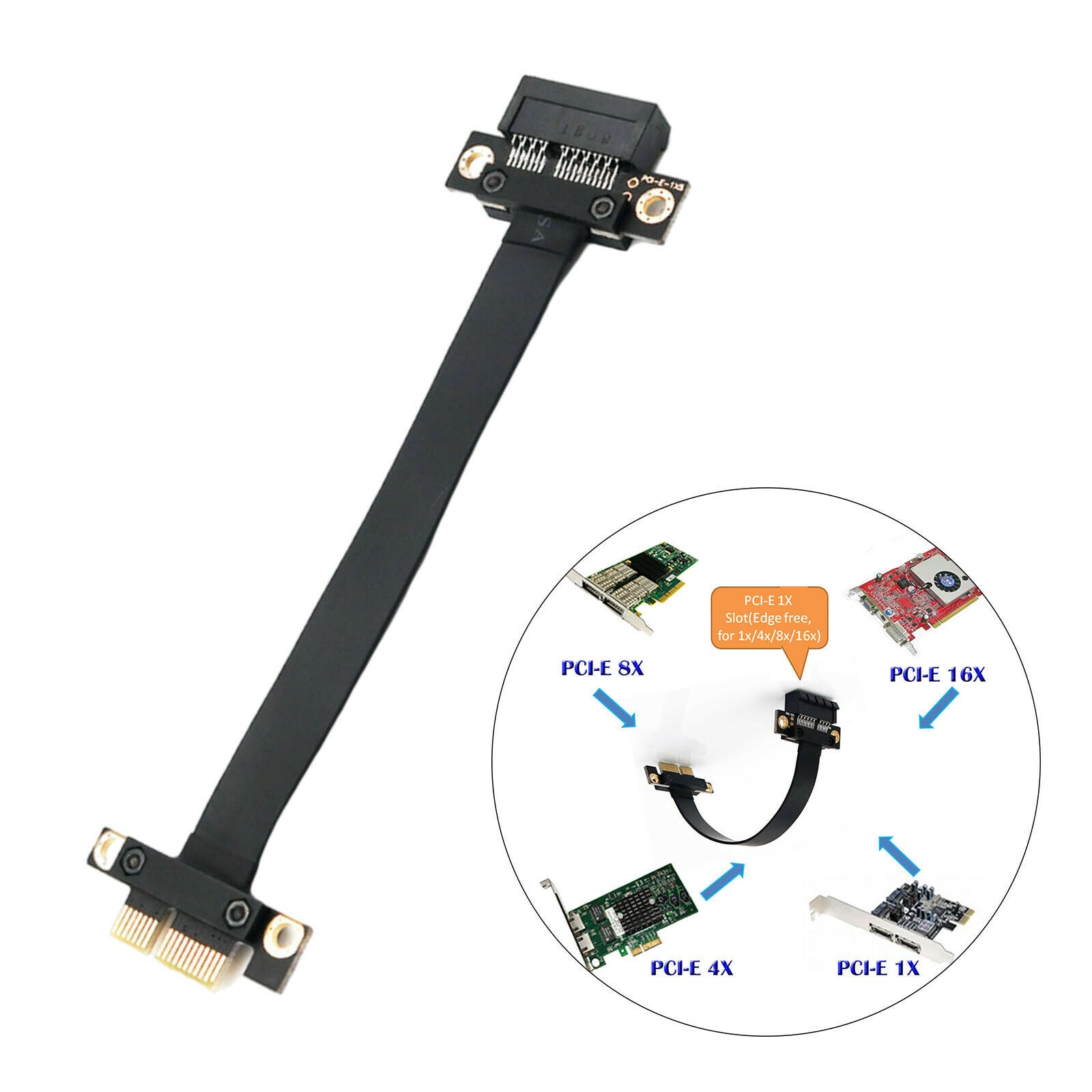 PCI-e PCI Express 36PIN 1X Extension cable Extender 180 Degree 20cm