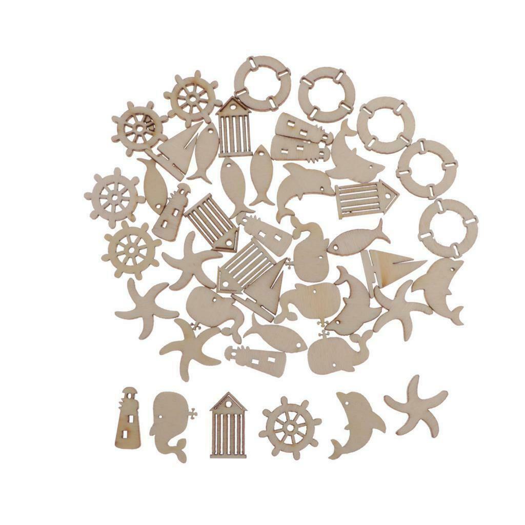 Pack of 100 Wooden Sea Series Embellishments for Wedding Christmas Ornaments DIY