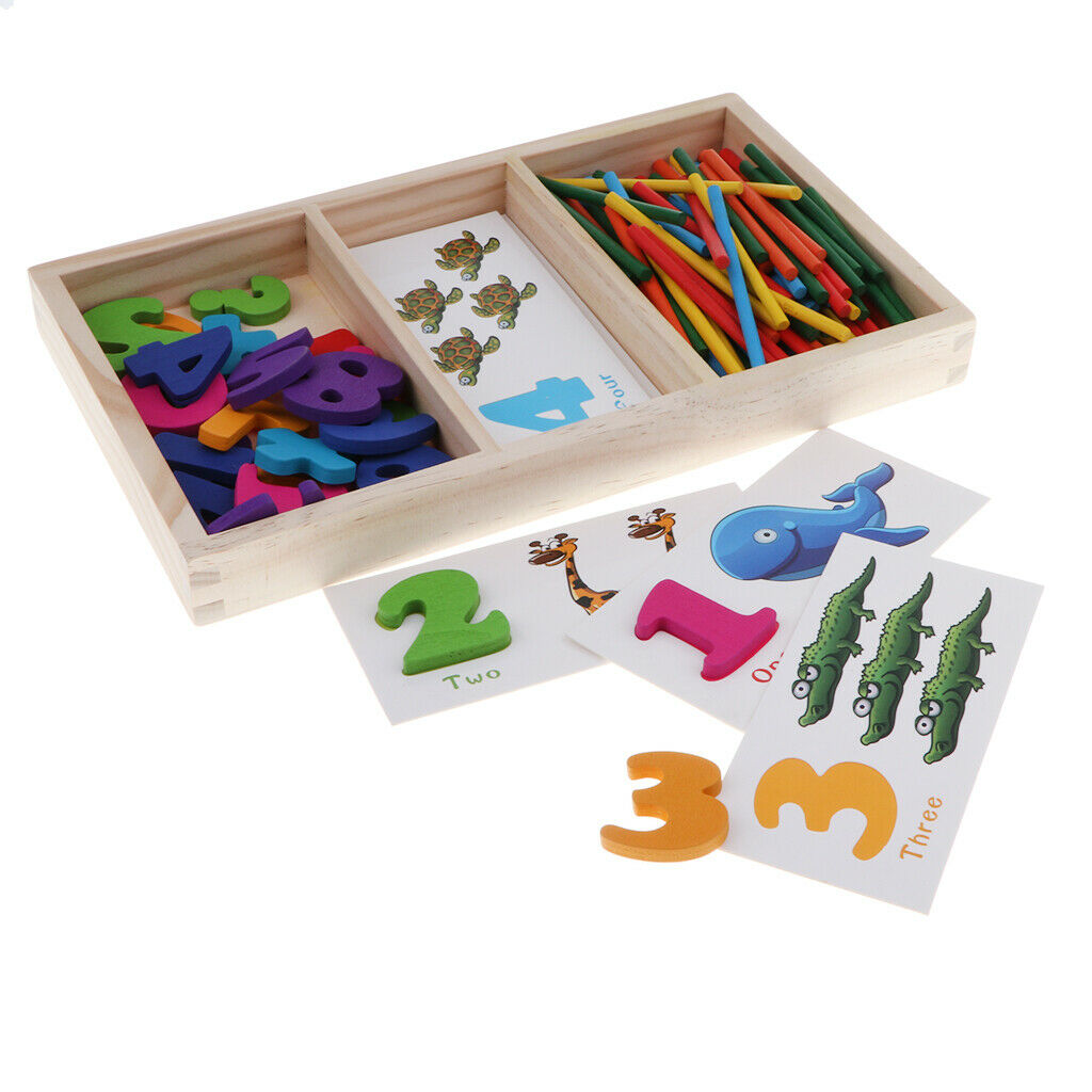 Kid Wooden Numbers Puzzles & Cards & Sticks Preschool Intelligence Early