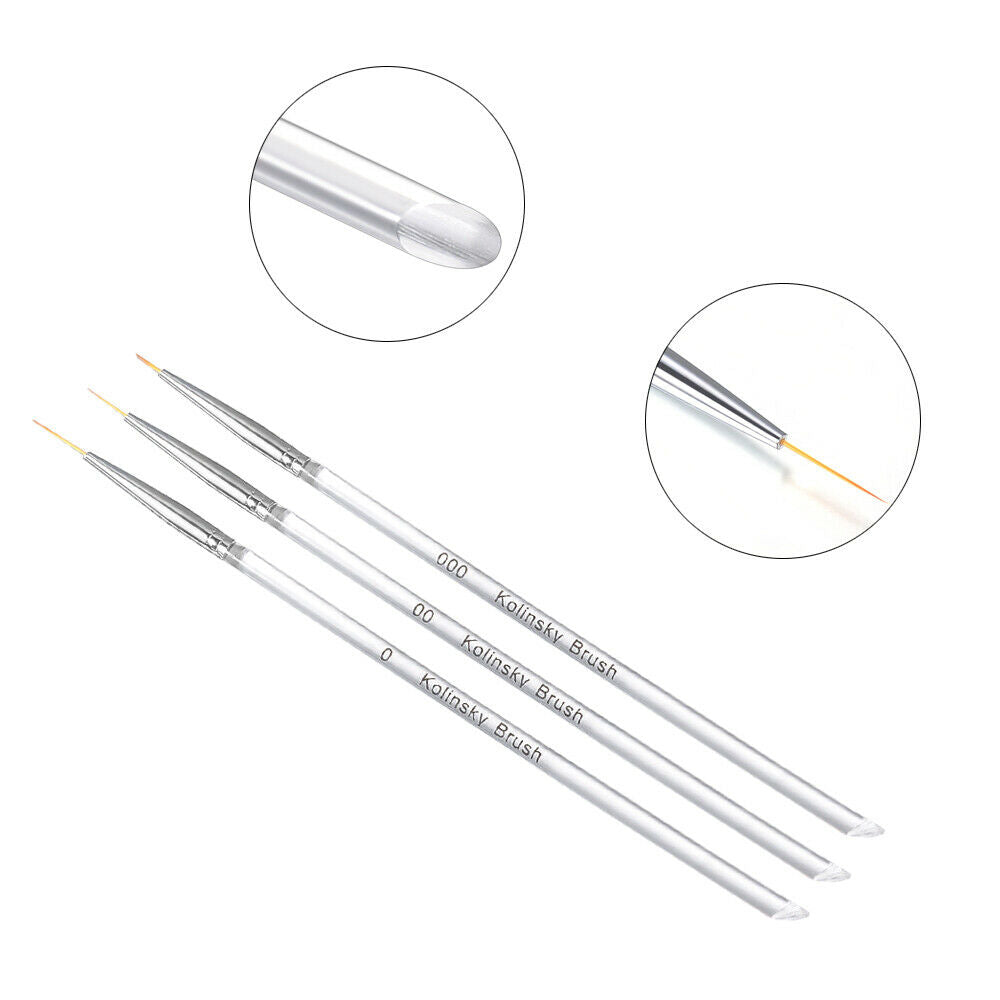 3x UV Gel Liner Drawing Brush Flower Painting Acrylic Pen Nail Art Manicure Tool