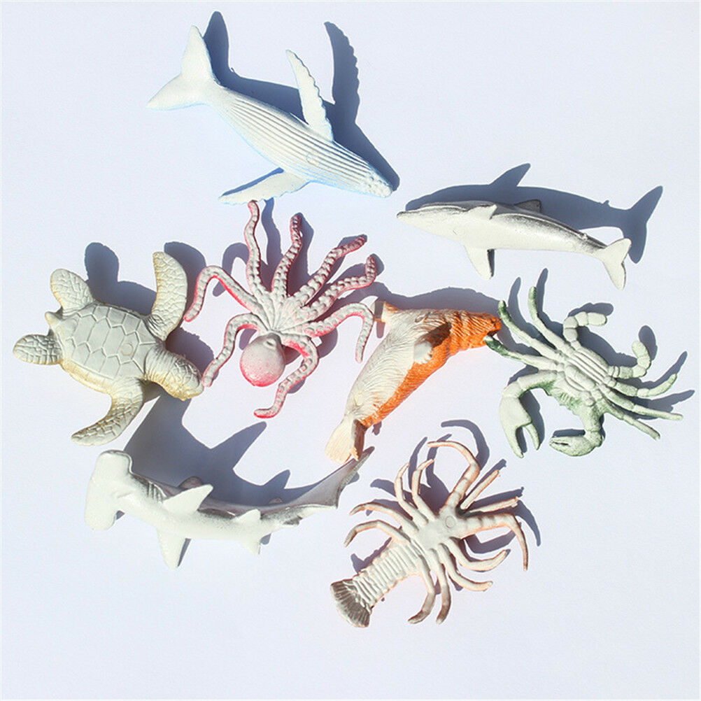8PCS Plastic Sea Marine Animal Figures Ocean Creatures Shark Whale Kid.l8