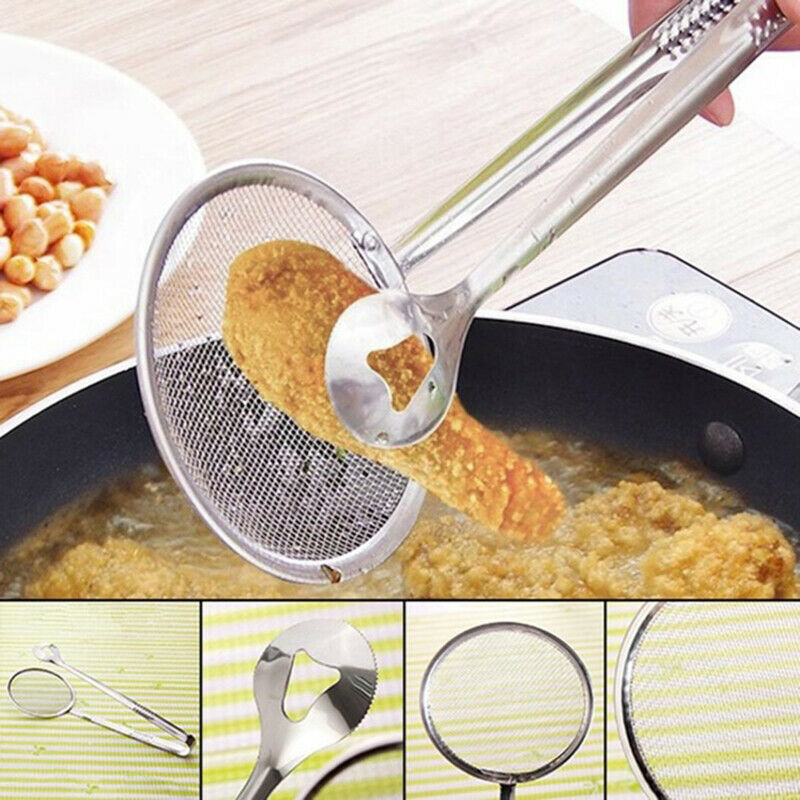 Filter Spoon with Clip Stainless Steel Colander Oil-Frying Filter Fried .l8