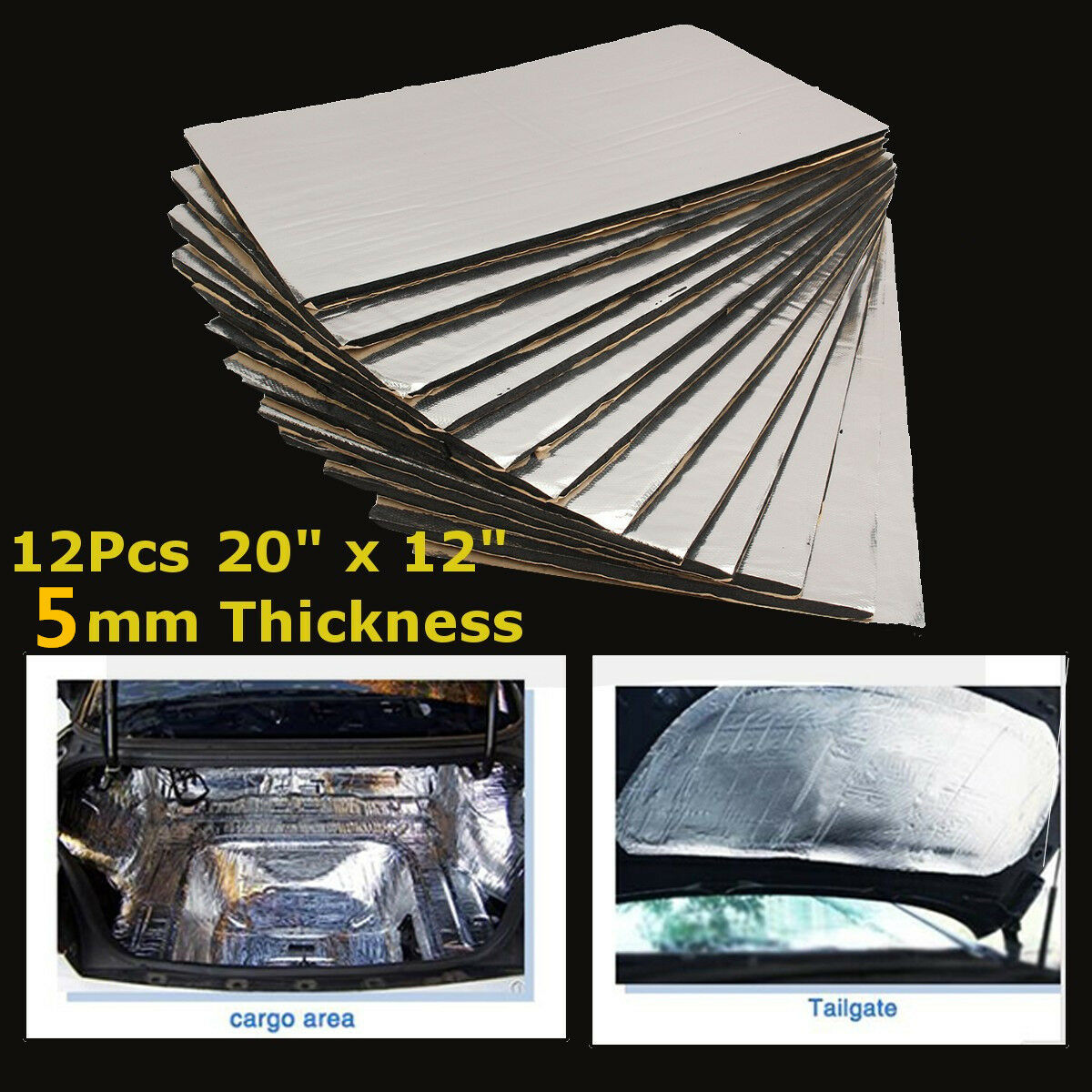 12Pcs 5mm Car Heat Shield Firewall Sound Proof Deadener Insulation Deadening Mat