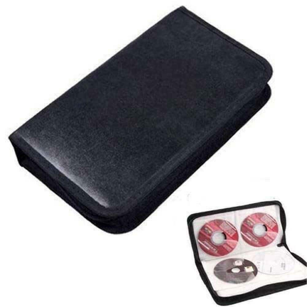 80Disc CD Holder DVD Case Storage Wallet VCD Organizer Faux-Leather Black F5R7