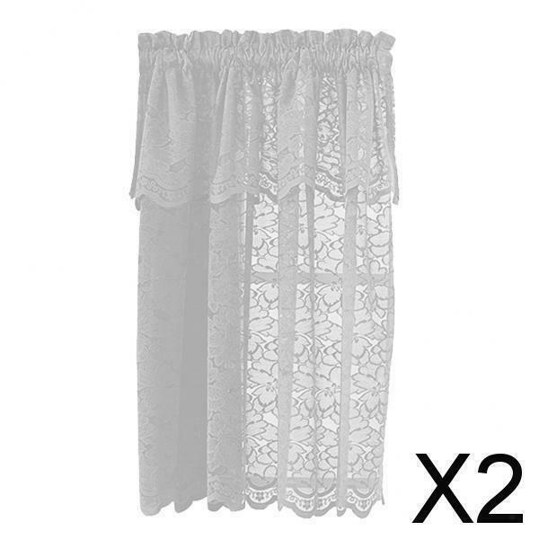 2X 1 Panel Embroidered Lace Window Voile Sheer Curtain Tiers 74x90cm B White