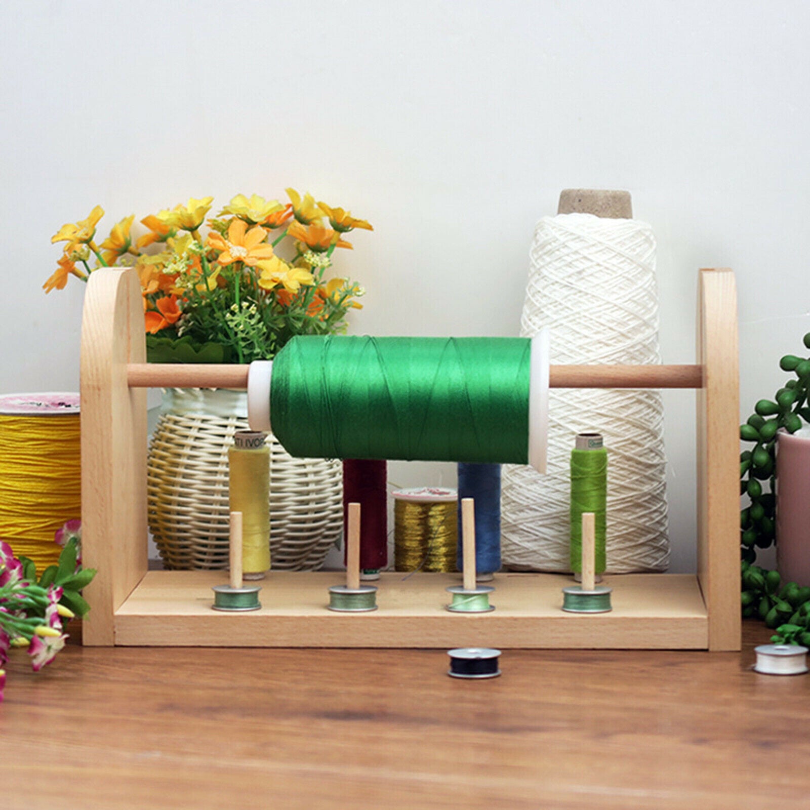 Wood Thread Rack Stand Organizer Embroidery Storage Quilting Knitting Accs