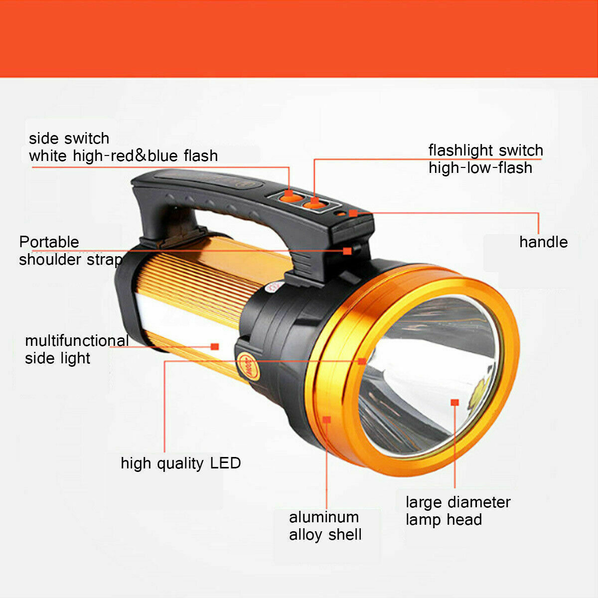 10000MAh 3000lm 500W Bright Spotlight Handheld Rechargeable LED Torch Flashlight