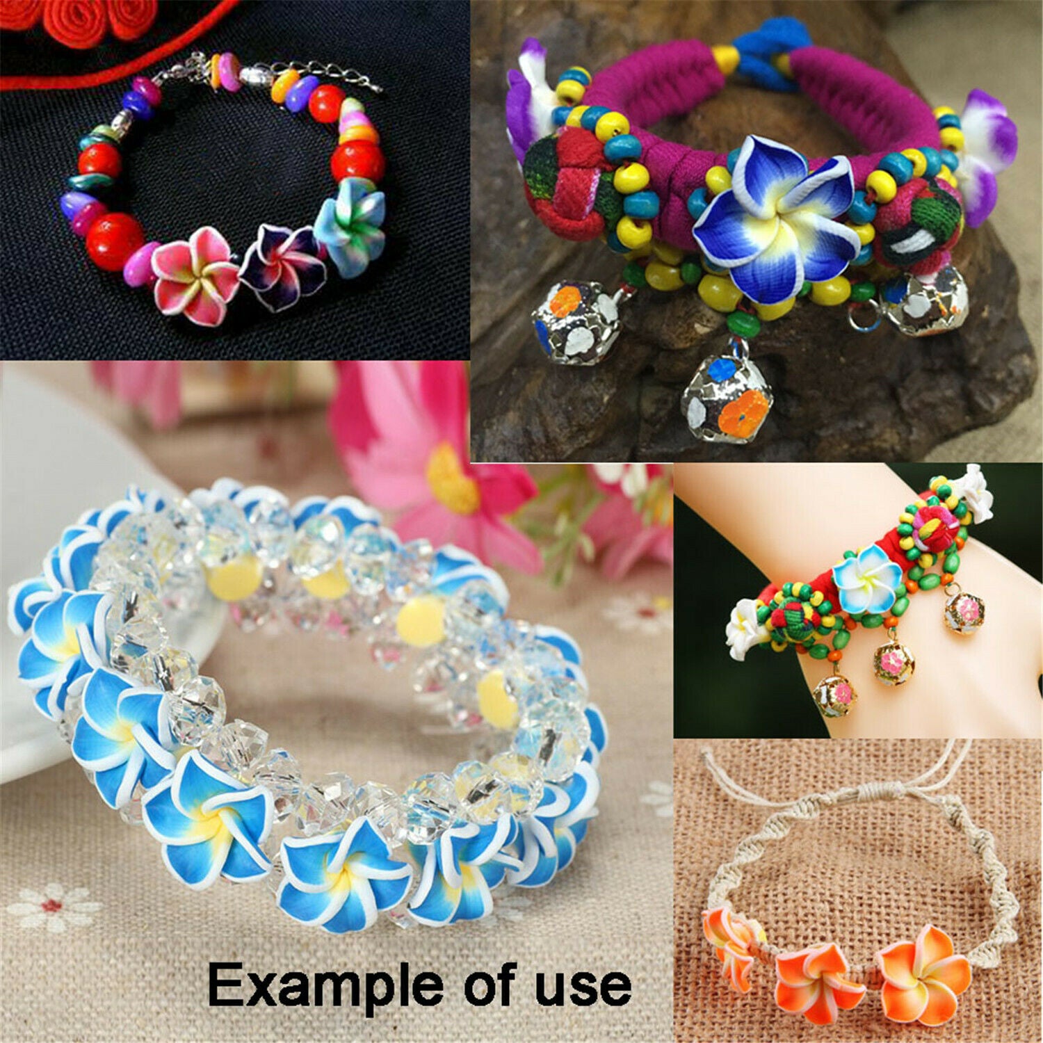 20 PCS Plumeria Frangipani Flower Polymer Clay Bead Hawaiian Bracelet Craft 15mm
