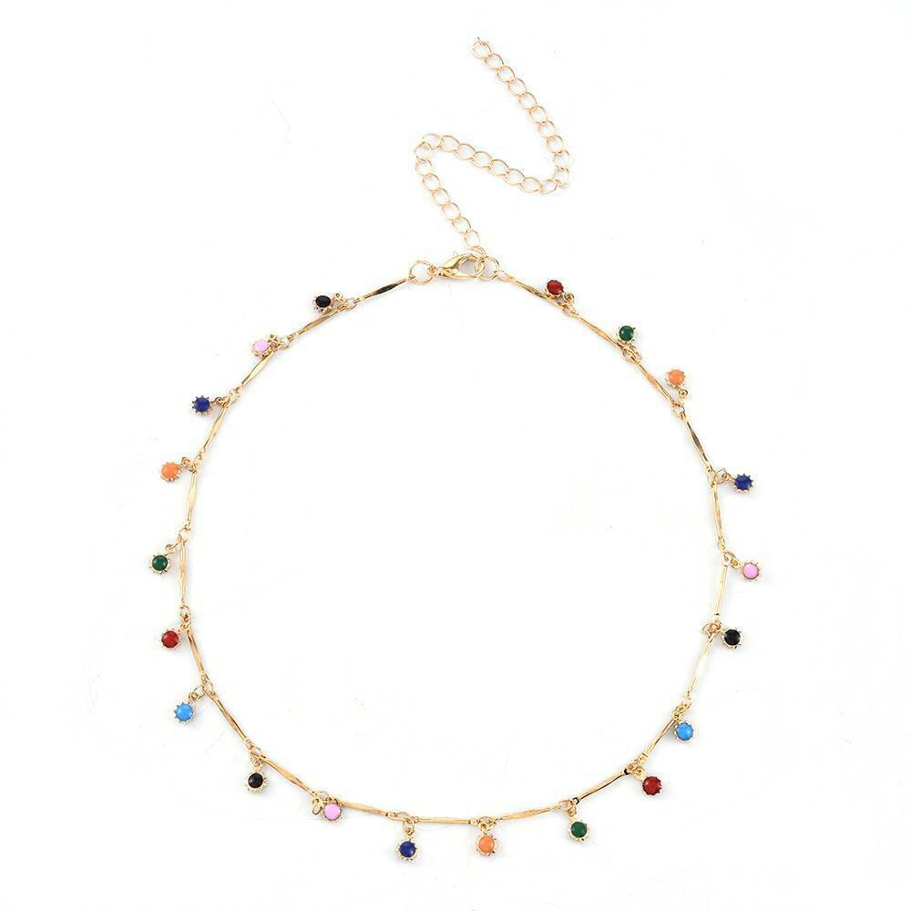 Boho Candy Color Ball Pendant Choker Necklace Clavicle Chain For Women Jewelry~