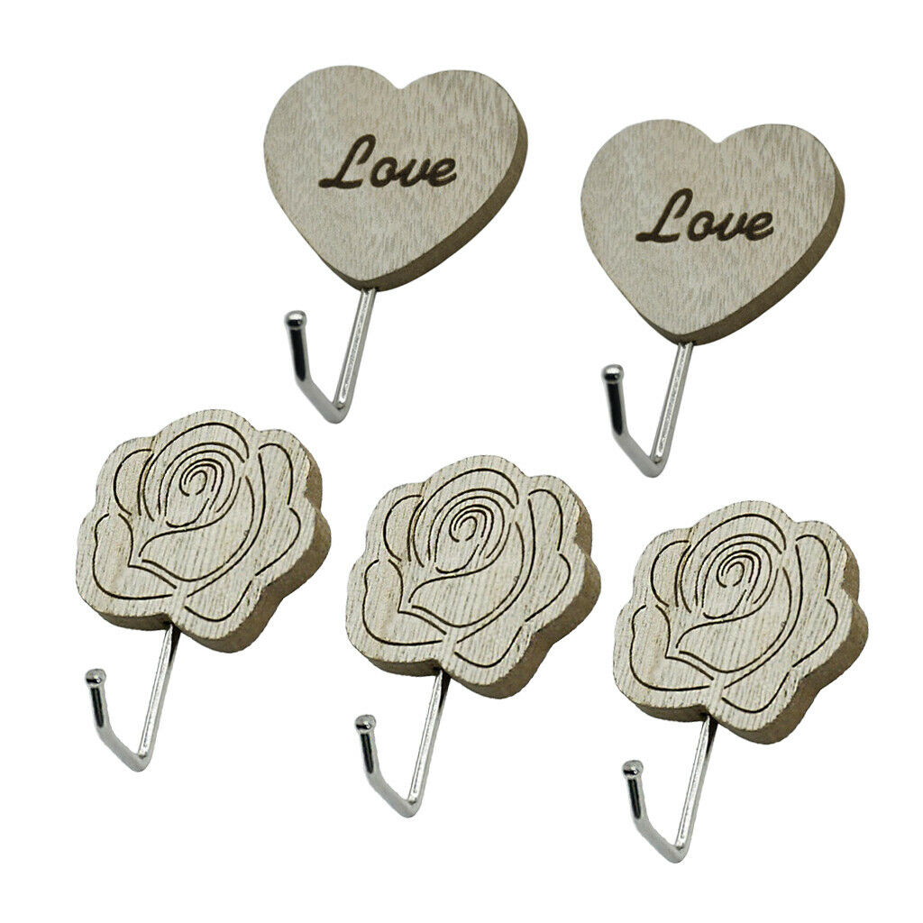 5 Pcs Retro Style Wood Wall Hanger Hook Stick on Home Coat Wall Hangers