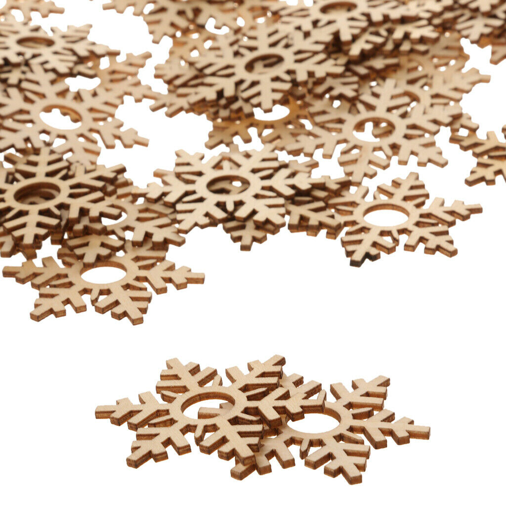 50 Wooden Snowflakes Ornament DIY Christmas Decoration Accessory