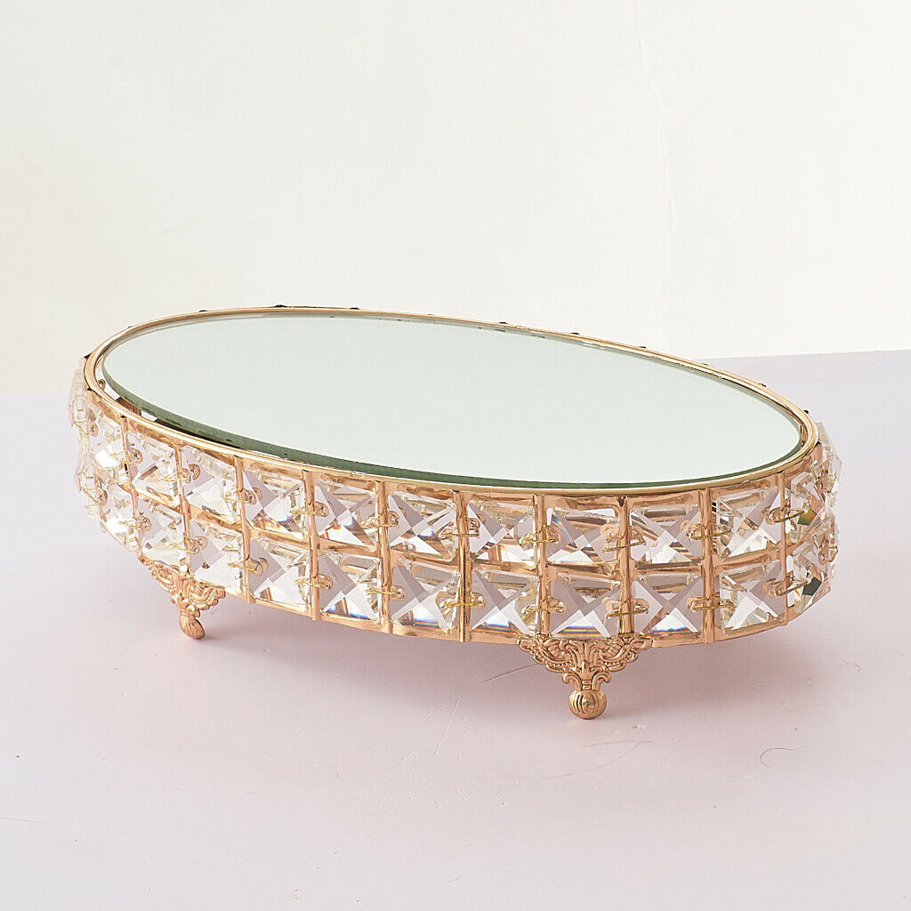 Oval Mirror-top Cake Stand Fruit Tray Crystal Metal Pedestal for Wedding