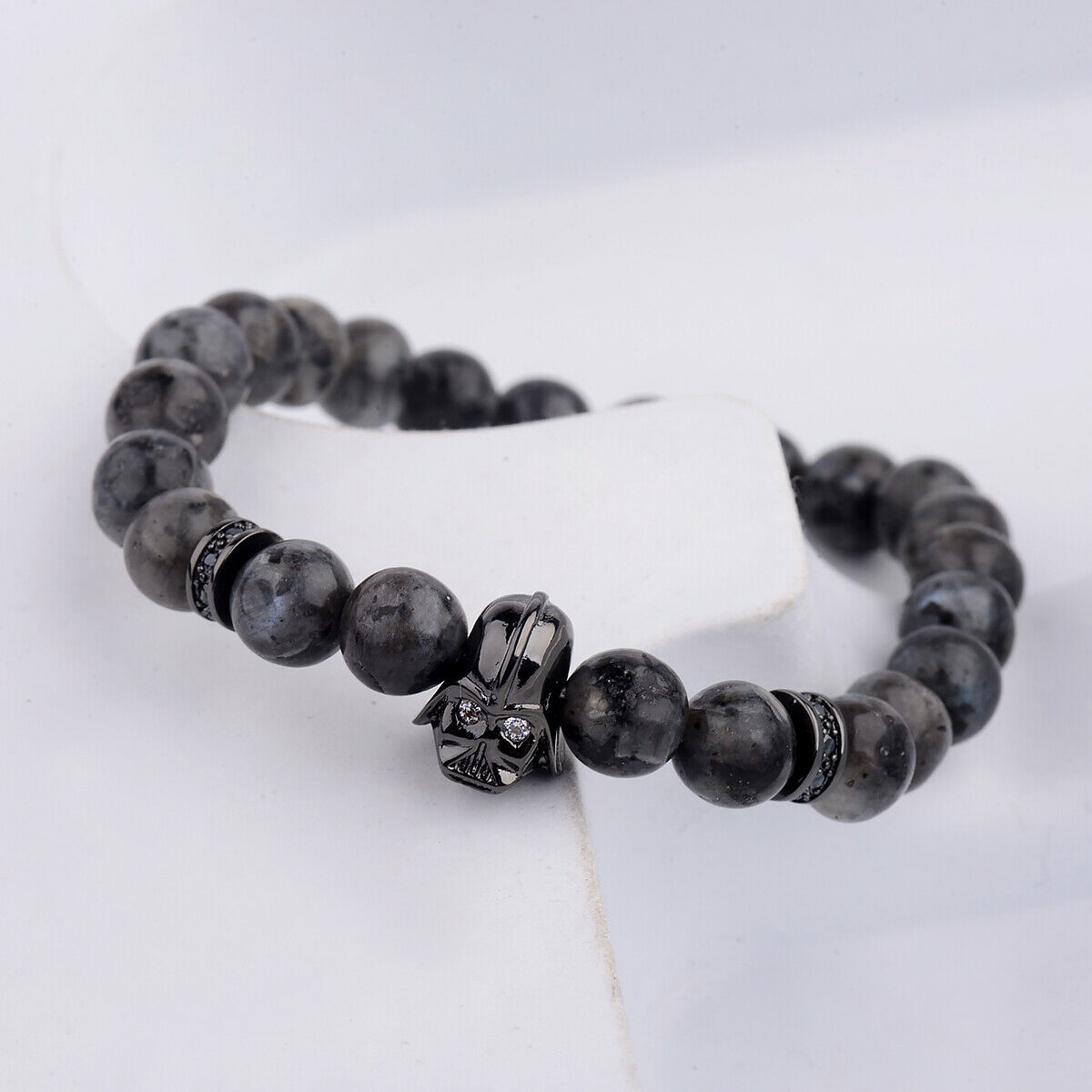 Men's Zircon Star Wars Darth Vader Bracelets 8mm Natural Black Stone Bracelets