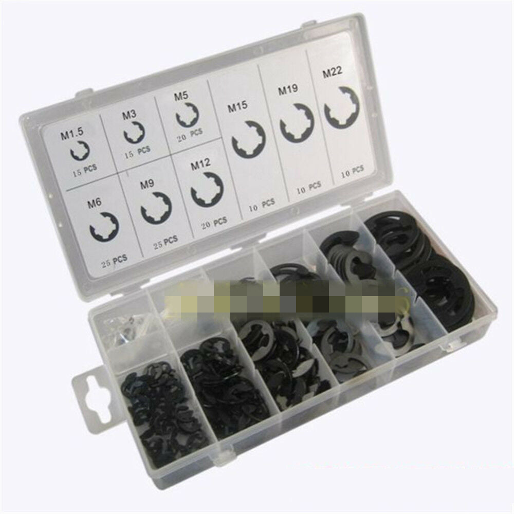 150Pcs E-Clip Assortment Kit 1.5 2 3 6 9 12 15 19 22 mm E Type Circlip