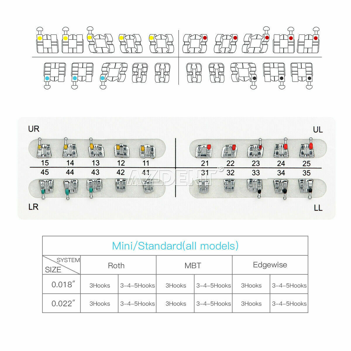 20packs Dental Brackets Braces Orthodontic Mini MBT Slot.018 Hooks 4-5 AZDENT US