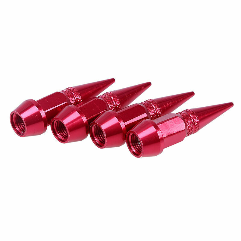 4Pcs Spike Cone Shape Tire Caps Rim Red Valve Wheel Air Port Dust Cover Stem