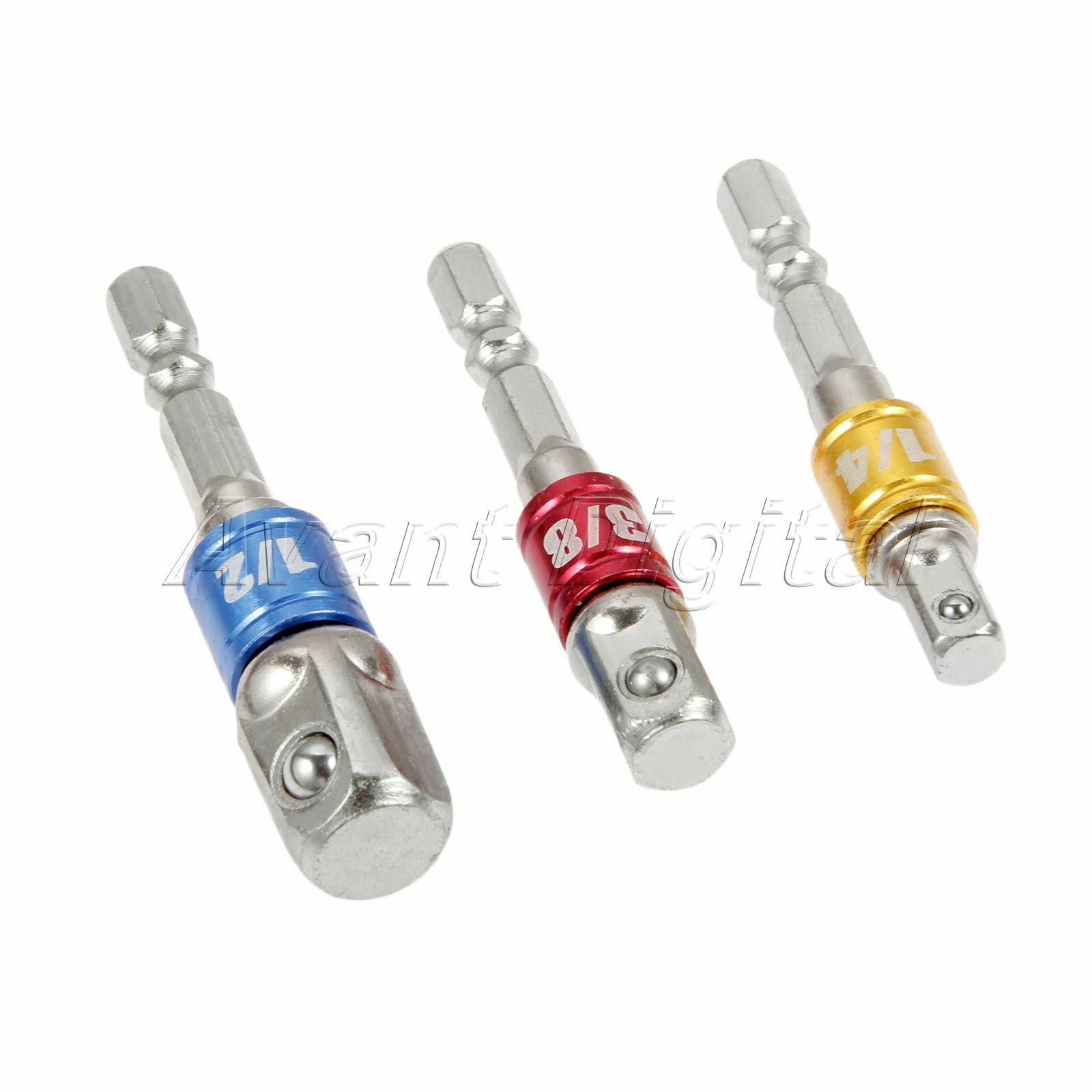 3Pcs Socket Bit Adapter Drill Aluminum Alloy Hex Shank 1/4" 3/8" 1/2" Driver Kit