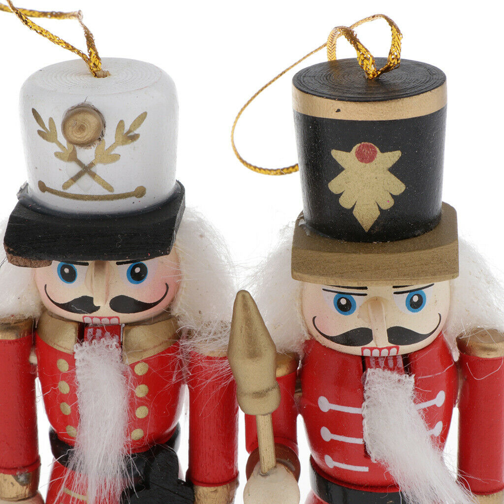 4Pcs Traditional Wooden King Nutcracker with Ropes Christmas Decor, 4.72'' Tall