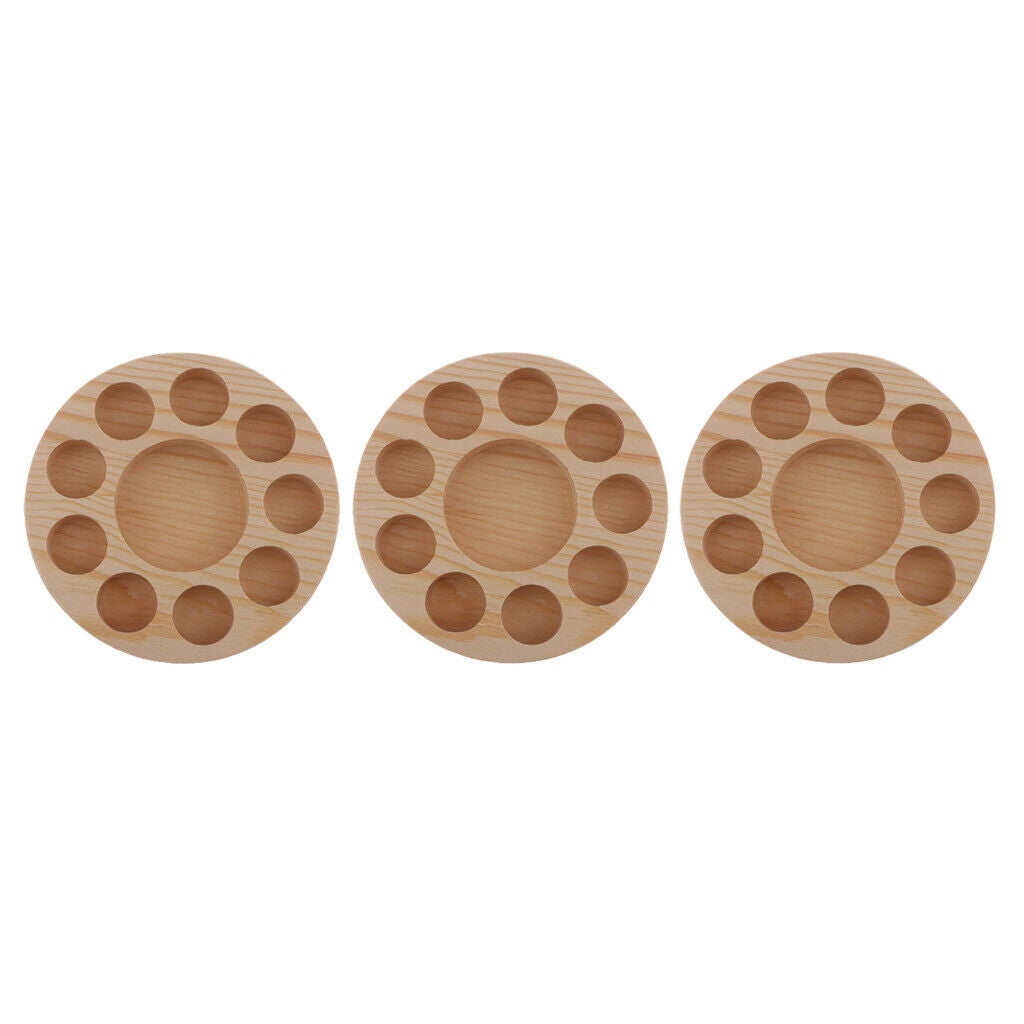 3x Round Pine Wood Rack Organizer Holder Box Display Makeup Tray Shelf