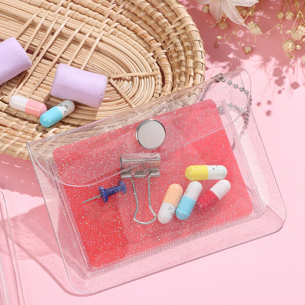 2Pcs Women Girls Bling Transparent PVC Coin Purse Card Pouch Card Bag Wallet